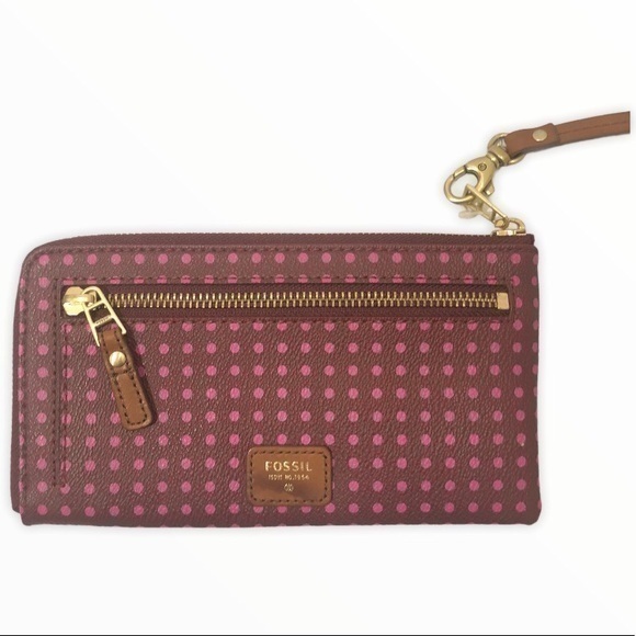 Fossil pink burgundy wristlet wallet clutch - Picture 1 of 8
